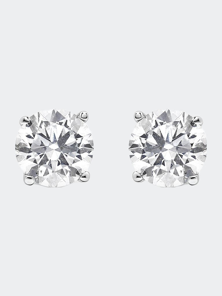 Black Rhodium Plated .925 Sterling Silver Round 1/2 cttw Diamond Double Halo 4-Prong Solitaire Milgrain Stud Earrings