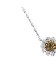 Brown Rhodium over .925 Sterling Silver 1/2 Cttw Diamond Miracle Plate Flower Cluster 18" Pendant Necklace - Sterling silver