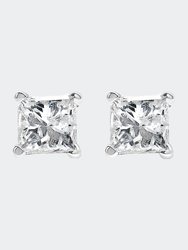 Certified 1/4 Cttw Princess-Cut Square Diamond 4-Prong Solitaire Stud Earrings In 14K White Gold - White