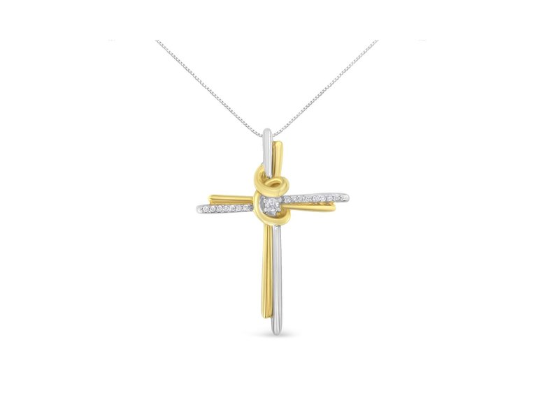 Espira 10K Two-Tone Yellow & White Gold Diamond-Accented Cross 18" Pendant Necklace - Yellow & White