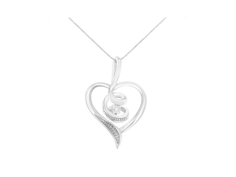 Espira 10k White Gold .03 Cttw Diamond-Accented Round-Cut Diamond Swirl Open Heart 18" Pendant Necklace - White