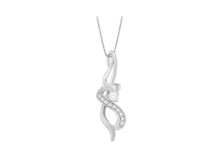 Espira 10K White Gold 1/5 cttw Round Cut Diamond Swirl Pendant Necklace - White