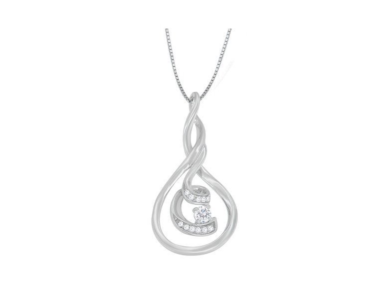 Espira 10K White Gold 1/8 Cttw Round Cut Diamond Layered Spiral Pendant Necklace - White