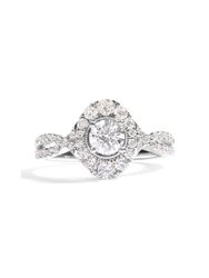 GIA Certified 14K White Gold 1 1/5 Cttw Round Diamond Halo Bridal Engagement Ring - Ring Size 7 - White Gold