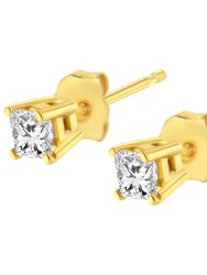 IGI Certified 1/2 Cttw Princess-Cut Square Diamond 4-Prong Solitaire Stud Earrings In 14K Yellow Gold - I-J Color, SI1-SI2 Clarity