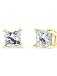 IGI Certified 1/2 Cttw Princess-Cut Square Diamond 4-Prong Solitaire Stud Earrings In 14K Yellow Gold - I-J Color, SI1-SI2 Clarity - Yellow Gold
