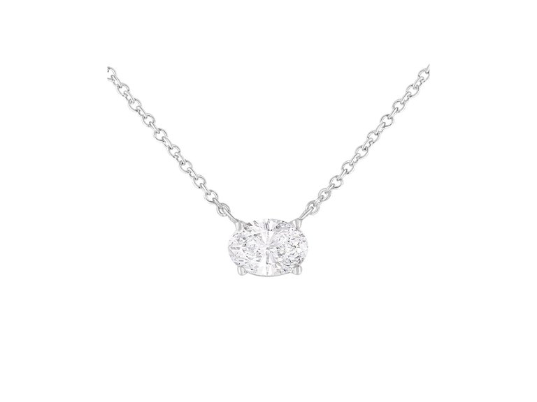 IGI Certified 10K White Gold 1/2 Cttw Lab Grown Oval Shape Solitaire Diamond East West 18" Pendant Necklace - 10K White Gold