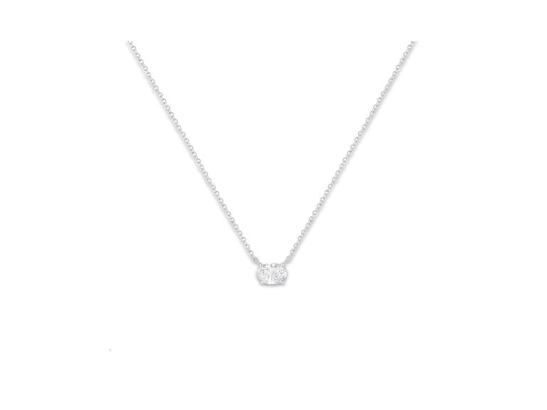 IGI Certified 14k White Gold 1/2 Cttw Lab Grown Oval Shape Solitaire Diamond East West 18" Pendant Necklace