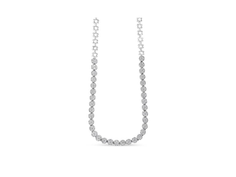 IGI Certified 14K White Gold 8.0 Cttw Pave Set Round-Cut Diamond Cluster Graduating Riviera Statement Necklace
