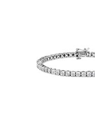 IGI Certified .925 Sterling Silver 1.0 Cttw Miracle-Set Diamond Round Miracle Plate Tennis Bracelet - Silver