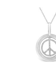 Matte Finish .925 Sterling Silver Diamond Accent Dancing Peace Sign 18" Pendant Necklace - White Gold