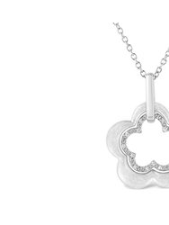 Matte Finished .925 Sterling Silver Diamond Accent Double Flower Shape 18" Satin Finished Pendant Necklace - White