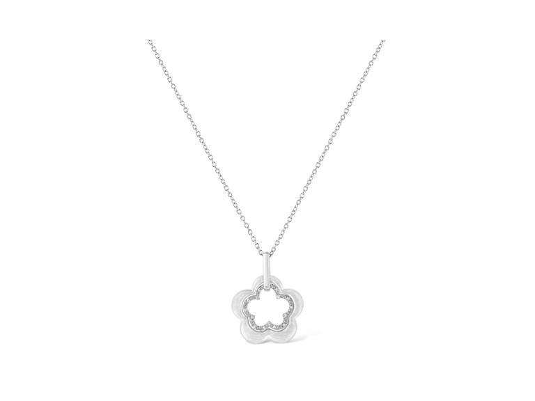Matte Finished .925 Sterling Silver Diamond Accent Double Flower Shape 18" Satin Finished Pendant Necklace
