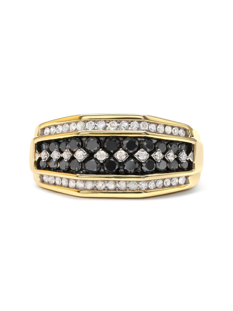 Men's 10K Yellow Gold 1 1/2 Cttw White and Black Treated Diamond Cluster Ring - Gold