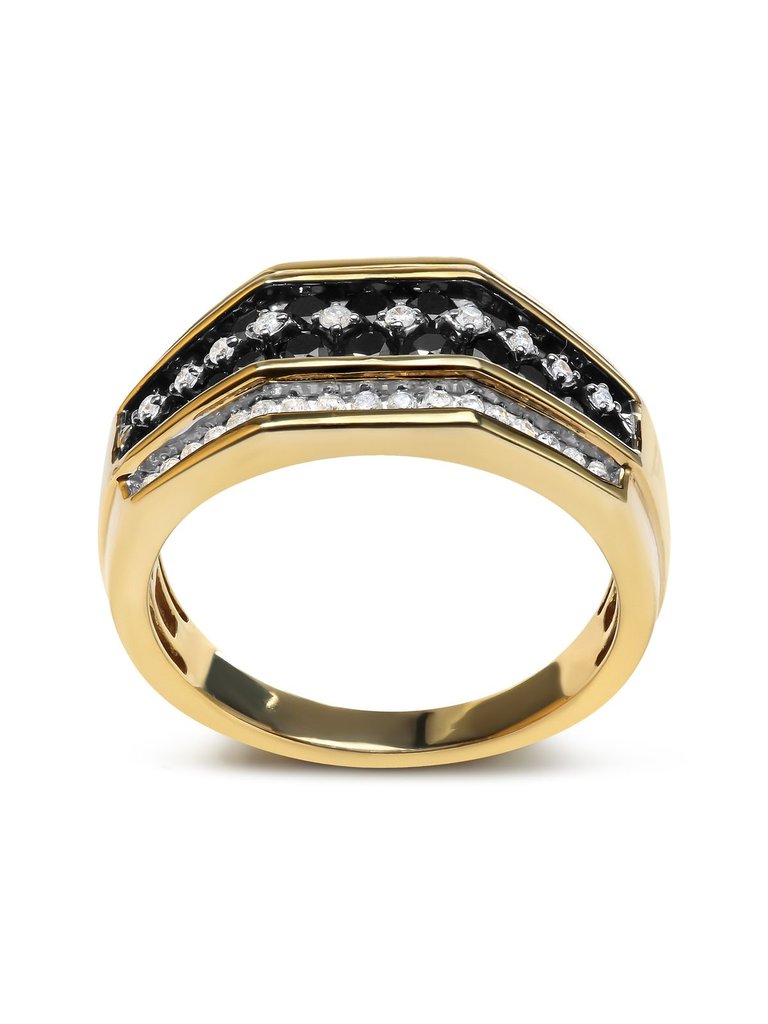 Men's 10K Yellow Gold 1 1/2 Cttw White and Black Treated Diamond Cluster Ring