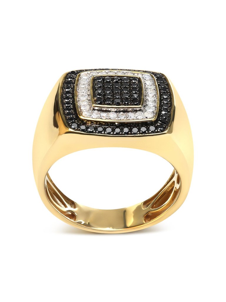 Men's 10K Yellow Gold 3/4 Cttw White And Black Treated Diamond Ring Band