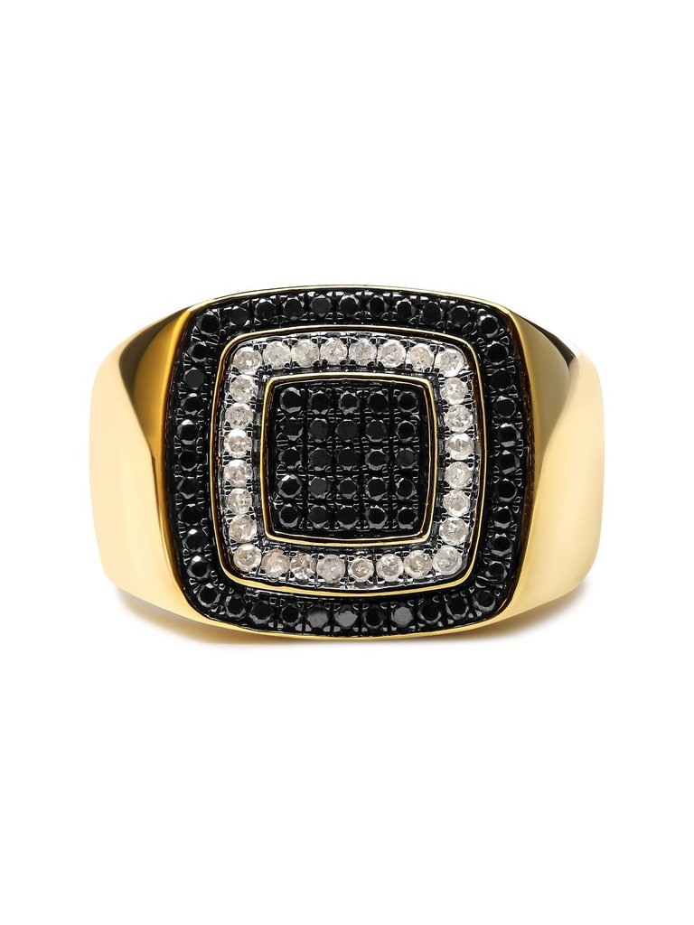 Men's 10K Yellow Gold 3/4 Cttw White And Black Treated Diamond Ring Band - Gold