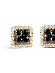 Men's 10K Yellow Gold 5/8 Cttw White And Black Treated Diamond Composite with Halo Stud Earring (Black / I-J, I2-I3 Clarity) - Yellow Gold
