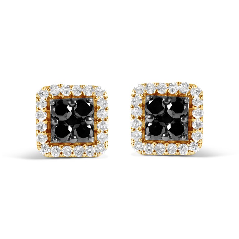 Men's 10K Yellow Gold 5/8 Cttw White And Black Treated Diamond Composite with Halo Stud Earring (Black / I-J, I2-I3 Clarity) - Yellow Gold