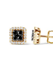 Men's 10K Yellow Gold 5/8 Cttw White And Black Treated Diamond Composite with Halo Stud Earring (Black / I-J, I2-I3 Clarity)