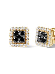 Men's 10K Yellow Gold 5/8 Cttw White And Black Treated Diamond Composite with Halo Stud Earring (Black / I-J, I2-I3 Clarity)