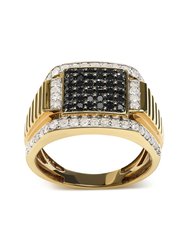 Men's 14K Yellow Gold Plated .925 Sterling Silver 1 1/2 Cttw White and Black Treated Diamond Cluster Ring - Black / I-J Color, I2-I3 Clarity