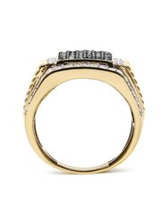 Men's 14K Yellow Gold Plated .925 Sterling Silver 1 1/2 Cttw White and Black Treated Diamond Cluster Ring - Black / I-J Color, I2-I3 Clarity