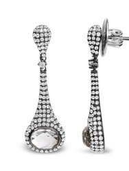 Rhodium Plated 18K White Gold 1 3/8 Cttw Pave Diamonds & 8x6mm Oval Quartz Gemstone Sculptural Drop and Dangle Earrings - G-H Color, SI1-SI2 Clarity