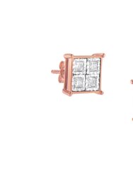 Rose Gold Plated Sterling Silver Diamond Composite Stud Earrings - Rose