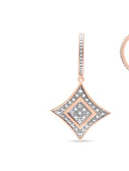 Rose Gold Plated Sterling Silver Round Cut Diamond Cushion Dangle Earrings