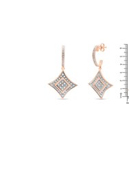 Rose Gold Plated Sterling Silver Round Cut Diamond Cushion Dangle Earrings