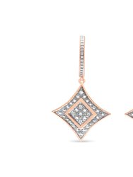 Rose Gold Plated Sterling Silver Round Cut Diamond Cushion Dangle Earrings