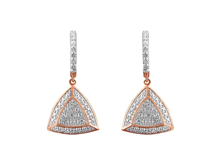 Rose Gold Plated Sterling Silver Round Cut Diamond Fashion Dangle Earrings - Sterling Silver