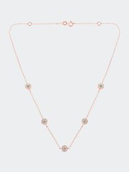 Rose Plated Sterling Silver Diamond Station Necklace - Rose Plated