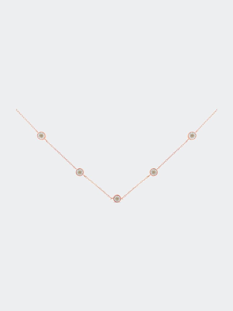 Rose Plated Sterling Silver Diamond Station Necklace