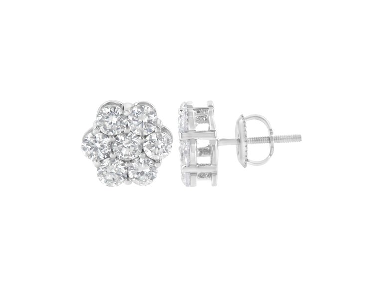 Sterling Silver 2 cttw Floral Composite 7 Stone Diamond Stud Earring