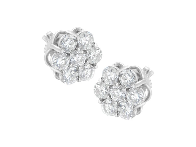 Sterling Silver 2 cttw Floral Composite 7 Stone Diamond Stud Earring - White