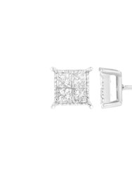 Sterling Silver 3/4 Cttw Composite Diamond Stud Earrings