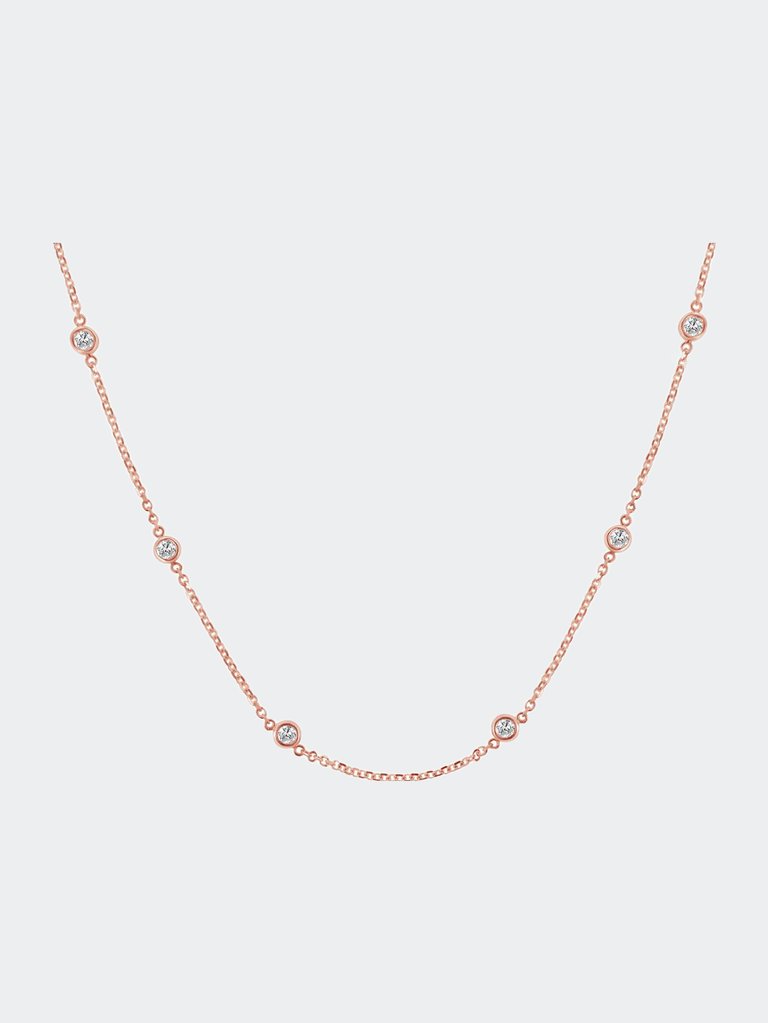 Sterling Silver Bezel-Set Diamond Station Necklace - Rose Plated