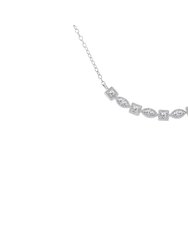 Sterling Silver Diamond Bar Mixed Shape Necklace - White