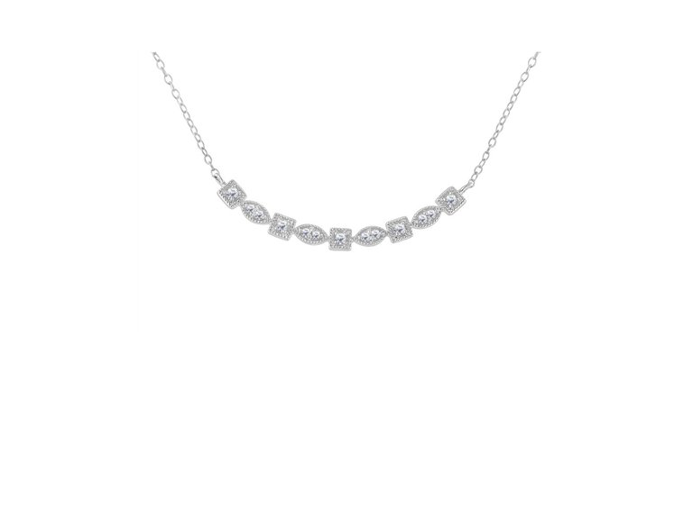 Sterling Silver Diamond Bar Mixed Shape Necklace - White