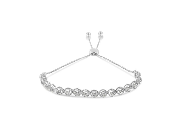 Sterling Silver Diamond Bolo Bracelet - White