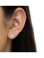 Sterling Silver Diamond Flower Stud Earrings