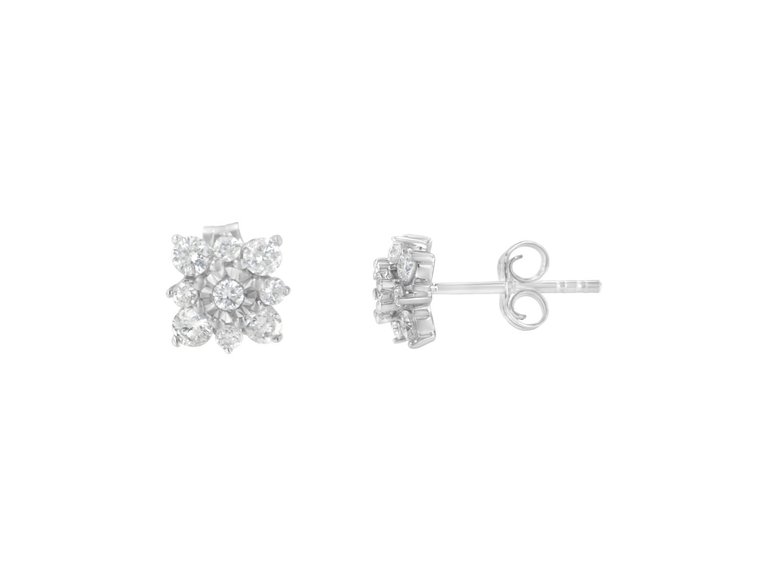 Sterling Silver Diamond Flower Stud Earrings