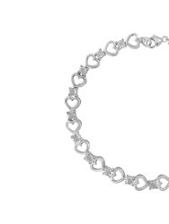 Sterling Silver Diamond Heart Link Bracelet - White