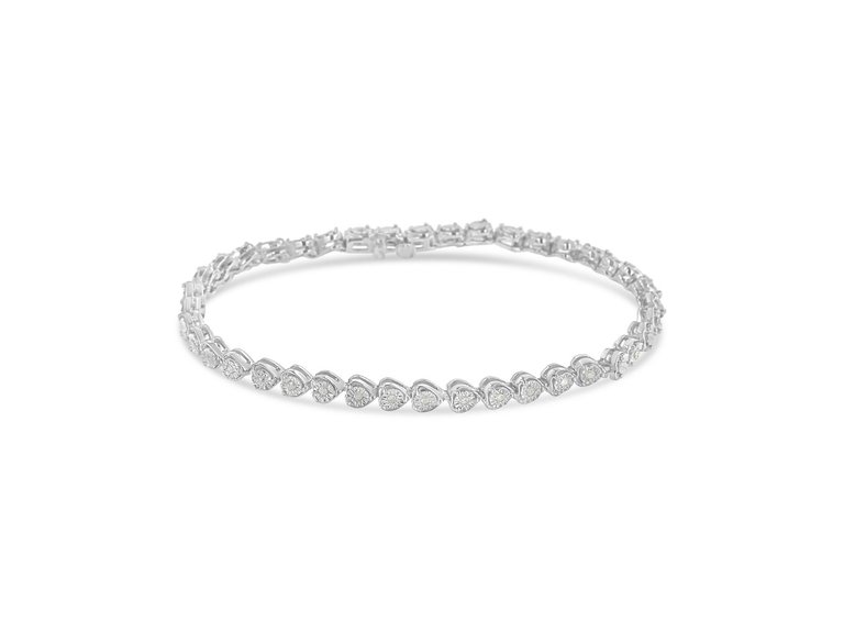 Sterling Silver Diamond Heart Tennis Link Bracelet