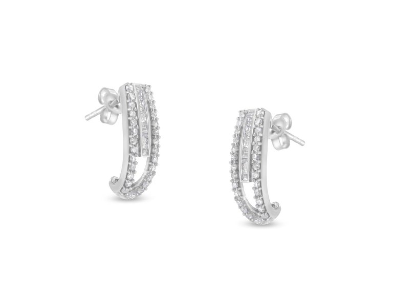 Sterling-Silver Diamond J-Stud Earring - Silver