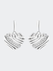 Sterling Silver Heart Diamond Accent Puff Earrings - White