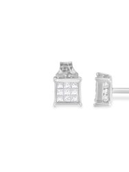 Sterling Silver Princess Cut Diamond Square Stud Earrings