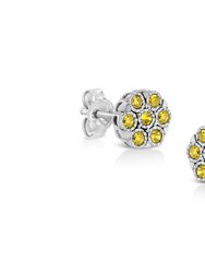 Sterling Silver Rose-Cut Diamond Floral Cluster Stud Earring